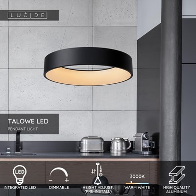 Lucide TALOWE LED - Pendant light - Ø 60 cm - LED Dim. - 1x39W 3000K - Black